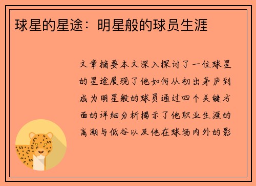 球星的星途：明星般的球员生涯